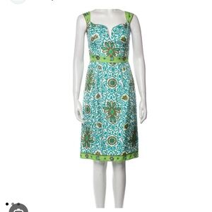 Milly of New York 100% silk sleeveless dress size 12 teal green floral paisley